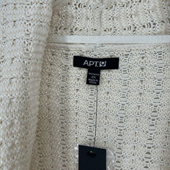 NEW Apt 9 Cream Ivory Open Knit Cardigan Collared Long Dolman Sleeve Size 2X - Picture 9 of 10